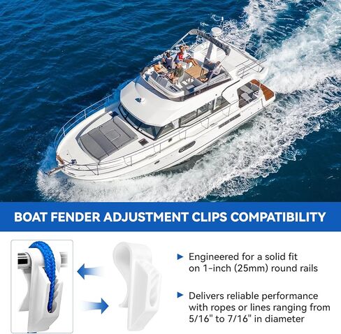 Boat Fender Hanger Adjuster Clips, Bumper Clips for 1" Round Boat Rails, Plastic Boat Bumper Clips for Rail, Quick Adjustable Boat Fender Hangers Hooks, White 4 Pack in Kuwait