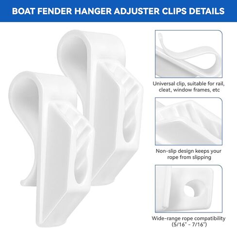 Boat Fender Hanger Adjuster Clips, Bumper Clips for 1" Round Boat Rails, Plastic Boat Bumper Clips for Rail, Quick Adjustable Boat Fender Hangers Hooks, White 4 Pack in Kuwait