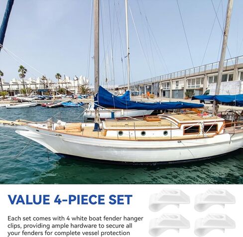 Boat Fender Hanger Adjuster Clips, Bumper Clips for 1" Round Boat Rails, Plastic Boat Bumper Clips for Rail, Quick Adjustable Boat Fender Hangers Hooks, White 4 Pack in Kuwait