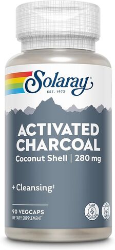 SOLARAY Activated Charcoal 280mg | Coconut Source | Healthy Inner Cleansing & Digestive Tract Support | Non-GMO, Vegan & Lab Verified | 90 Capsules in Kuwait