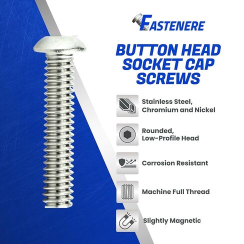 مسامير غطاء مقبس رأس زر Fastenere - 1/2-13 × 1-1/2 بوصة (5 عبوات) من الفولاذ المقاوم للصدأ 18-8، خيط كامل، لمسة نهائية ساطعة، مقاومة للتآكل، خيط الآلة، سهلة التركيب مع محرك مقبس Allen in Saudi Arabia
