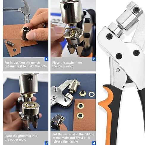 3/8 Inch 10mm Grommet Tool Kit Heavy Duty Handheld Grommet Press Pliers Easy and Safe to Punch Eyelet Hole Eyelet Plier with 500pcs Golden Grommets for Fabrics, Canvas, awnings in Saudi Arabia
