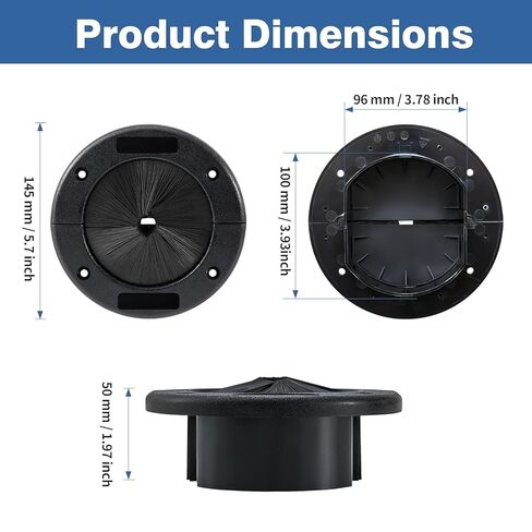 2 حزمة من الحلقات الدائرية للفرشاة مقاس 4 بوصات، هيكل حلقة معدنية كبيرة محدثة لإدارة تدفق الهواء في الأرضية المرتفعة، وإدارة كابلات أرضية جدار مركز البيانات المنزلي (أسود غامق) in Kuwait