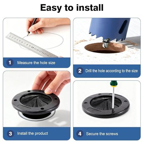 2 حزمة من الحلقات الدائرية للفرشاة مقاس 4 بوصات، هيكل حلقة معدنية كبيرة محدثة لإدارة تدفق الهواء في الأرضية المرتفعة، وإدارة كابلات أرضية جدار مركز البيانات المنزلي (أسود غامق) in Kuwait