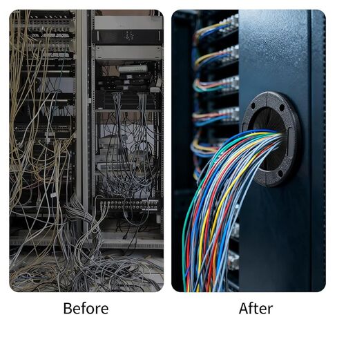 2 حزمة من الحلقات الدائرية للفرشاة مقاس 4 بوصات، هيكل حلقة معدنية كبيرة محدثة لإدارة تدفق الهواء في الأرضية المرتفعة، وإدارة كابلات أرضية جدار مركز البيانات المنزلي (أسود غامق) in Kuwait