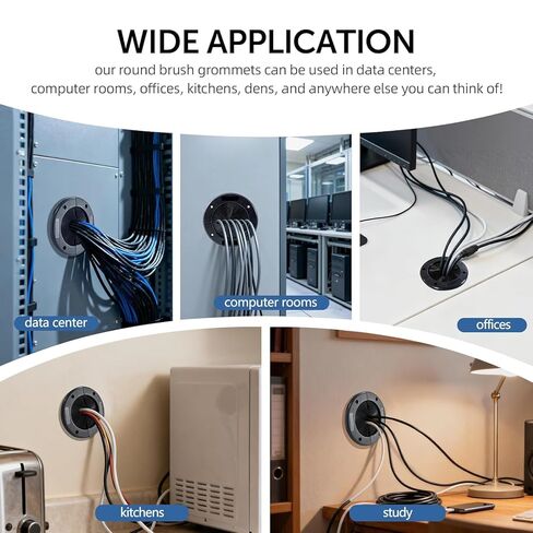 2 حزمة من الحلقات الدائرية للفرشاة مقاس 4 بوصات، هيكل حلقة معدنية كبيرة محدثة لإدارة تدفق الهواء في الأرضية المرتفعة، وإدارة كابلات أرضية جدار مركز البيانات المنزلي (أسود غامق) in Kuwait