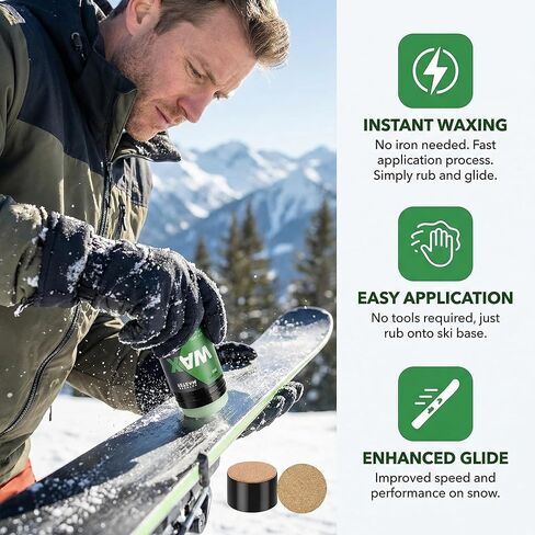 Rub On Ski and Snowboard Wax, 80G with 2 Cork Applicators, Universal Temperature, Portable Cross-Country in Kuwait
