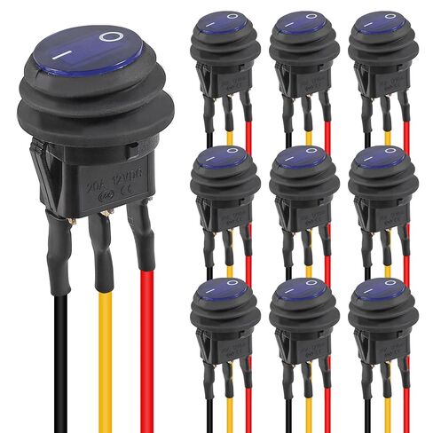 10pcs 12V 20A Round Blue Toggle LED Rocker Switch On-Off Control SPST 3Pins for 12V Car Truck Boat Marine Off-Road Vehicle with 30pcs Wires (Blue) in Saudi Arabia