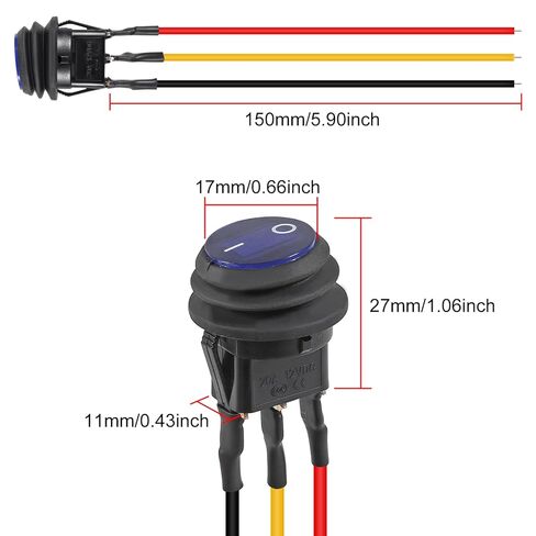 10pcs 12V 20A Round Blue Toggle LED Rocker Switch On-Off Control SPST 3Pins for 12V Car Truck Boat Marine Off-Road Vehicle with 30pcs Wires (Blue) in Saudi Arabia