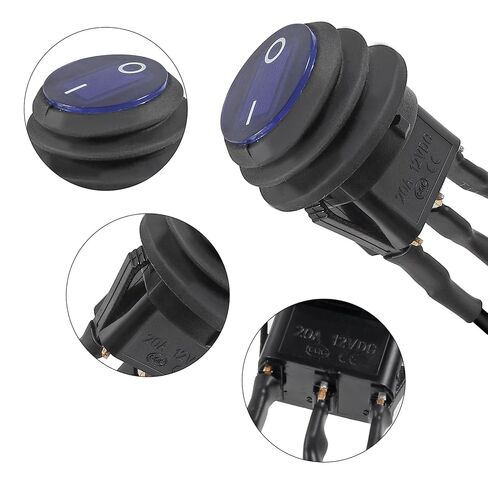 10pcs 12V 20A Round Blue Toggle LED Rocker Switch On-Off Control SPST 3Pins for 12V Car Truck Boat Marine Off-Road Vehicle with 30pcs Wires (Blue) in Saudi Arabia