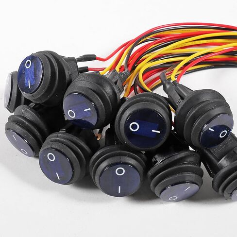 10pcs 12V 20A Round Blue Toggle LED Rocker Switch On-Off Control SPST 3Pins for 12V Car Truck Boat Marine Off-Road Vehicle with 30pcs Wires (Blue) in Saudi Arabia