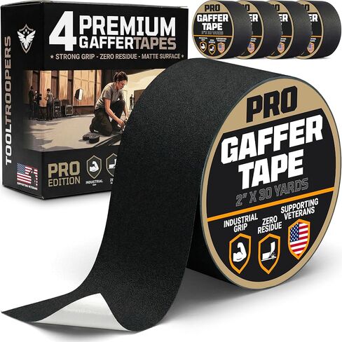شريط Gaffers من TOOLTROOPERS (2 بوصة × 30 ياردة، أسود) - ثبات قوي، سهل التمزق، إزالة نظيفة بدون بقايا، شريط قماشي احترافي غير لامع لإدارة الكابلات، الأرضيات، AV، المسرح والاستوديو in Kuwait