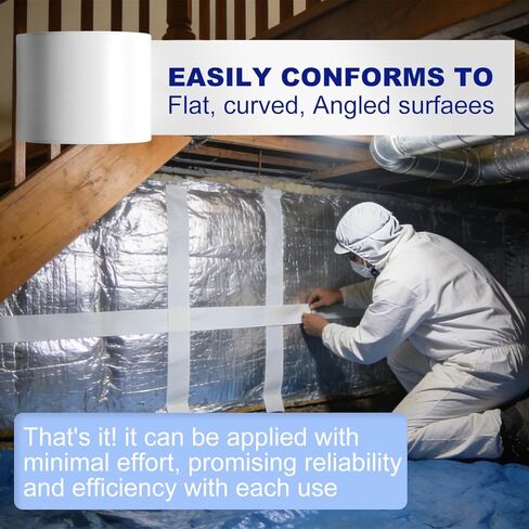 Vapor Barrier Tape, 4" x 180' Roll, Heavy Duty Waterproof, 9 Mil White Polyethylene Moisture and Vapor Barrier Seam Tape for Crawl Spaces, Marine Use, Insulation Tape, and Roof Repair(1) in Saudi Arabia
