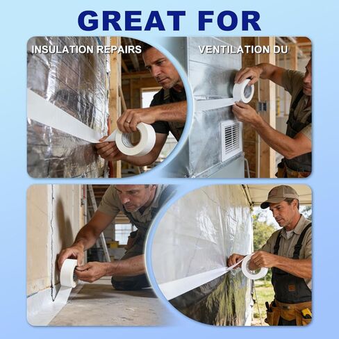 Vapor Barrier Tape, 4" x 180' Roll, Heavy Duty Waterproof, 9 Mil White Polyethylene Moisture and Vapor Barrier Seam Tape for Crawl Spaces, Marine Use, Insulation Tape, and Roof Repair(1) in Saudi Arabia