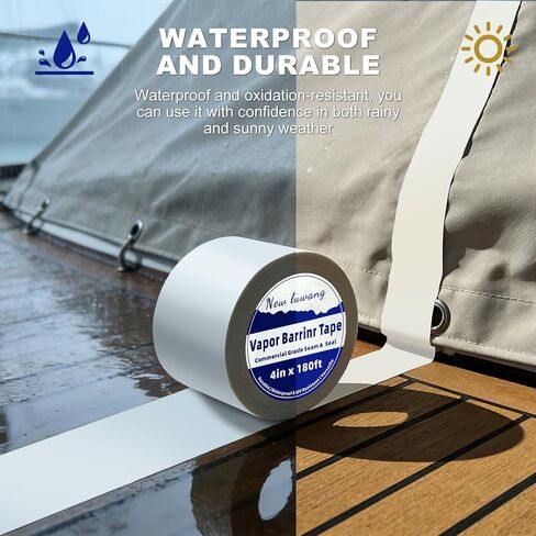 Vapor Barrier Tape, 4" x 180' Roll, Heavy Duty Waterproof, 9 Mil White Polyethylene Moisture and Vapor Barrier Seam Tape for Crawl Spaces, Marine Use, Insulation Tape, and Roof Repair(1) in Saudi Arabia