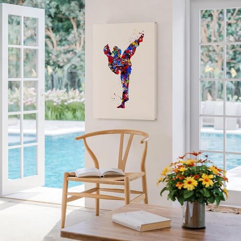 Poster Master Sports Canvas - Martial Arts Print - Taekwondo & Karate Art - Watercolor Silhouette Design - Abstract Standing Kick Art - Great Gym Wall Decor - 8x10 STRETCHED Canvas in Saudi Arabia