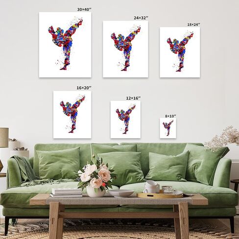 Poster Master Sports Canvas - Martial Arts Print - Taekwondo & Karate Art - Watercolor Silhouette Design - Abstract Standing Kick Art - Great Gym Wall Decor - 8x10 STRETCHED Canvas in Saudi Arabia