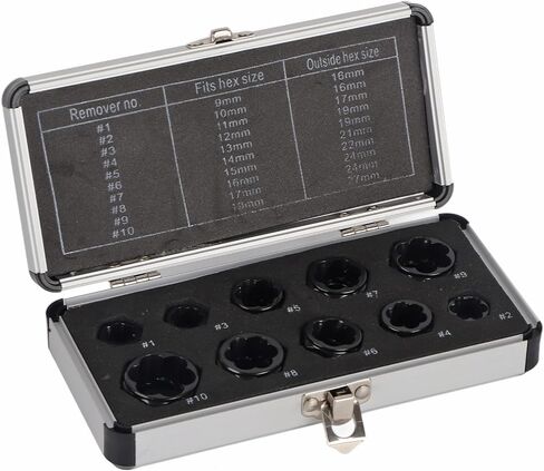10 Pcs Bolt Extractor Set Damaged Nut Remover Tool Kit Spiral Flute Design for Rounded Stripped Screw Removal 9-19mm Sizes Chrome Vanadium Steel Automotive Repair Tools in Kuwait