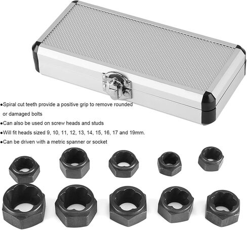 10 Pcs Bolt Extractor Set Damaged Nut Remover Tool Kit Spiral Flute Design for Rounded Stripped Screw Removal 9-19mm Sizes Chrome Vanadium Steel Automotive Repair Tools in Kuwait