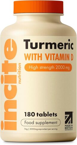 Incite Nutrition Turmeric Supplement 2000mg. 3 Month Supply of High Strength Curcuma Tablets. Natural Antioxidant and Relief Supplement. with Added Vitamin D3 to Boost Your Defenses in Saudi Arabia