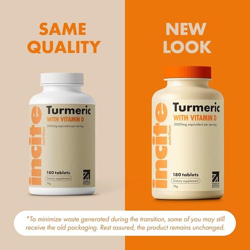 Incite Nutrition Turmeric Supplement 2000mg. 3 Month Supply of High Strength Curcuma Tablets. Natural Antioxidant and Relief Supplement. with Added Vitamin D3 to Boost Your Defenses in Saudi Arabia