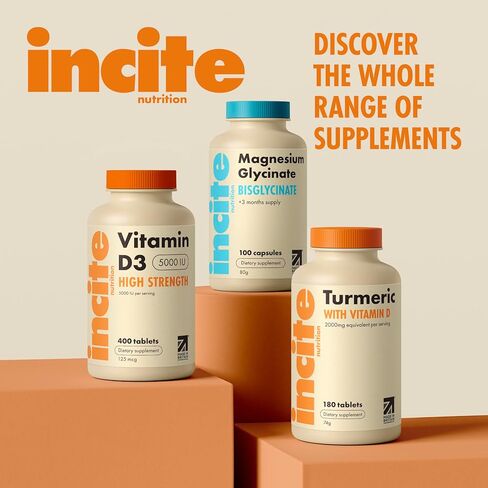 Incite Nutrition Turmeric Supplement 2000mg. 3 Month Supply of High Strength Curcuma Tablets. Natural Antioxidant and Relief Supplement. with Added Vitamin D3 to Boost Your Defenses in Saudi Arabia