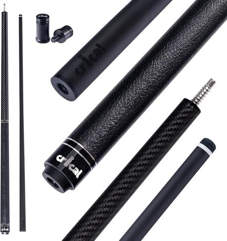 عصا البلياردو من ألياف الكربون مع عمود انحراف منخفض - عصا البلياردو مقاس 58 بوصة مع قبضة من جلد البقر وتصميم منسوج 3K، طرف 12.5 مم، وزن ثابت (19 أونصة)، وصلة 3/8x8 - مثالية للاعبين in Kuwait