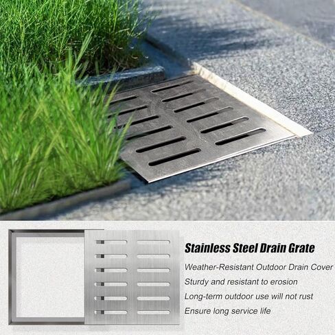 Heavy Duty Stainless Steel Drain Cover 25x25cm, Durable Channel Grate with Frame for Floor Drain Strainer, Compatible with Trench Drain & Catch Basin in Kuwait