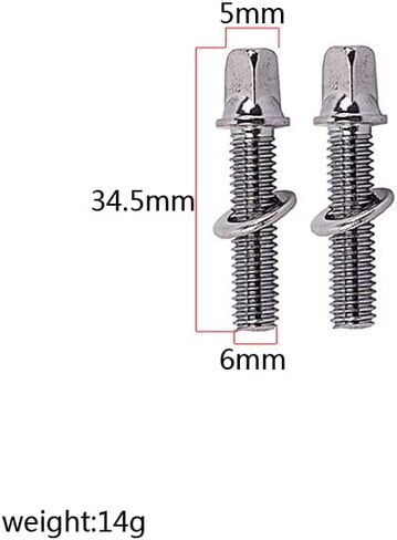 Alnicov 2Pcs 5mm Drum Screws 34.5mm Length Drum Tension Rods with Washers for Bass Drum Accessories Silver in Saudi Arabia