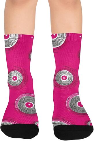 جوارب وردية اللون للمشي لمسافات طويلة بطباعة دوائر أرجوانية - جوارب شتوية حرارية سميكة دافئة للأولاد والبنات للمدرسة، والارتداء اليومي والأنشطة الخارجية in Kuwait