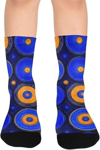 جوارب المشي لمسافات طويلة بطبعة دوائر كونية زرقاء - جوارب شتوية حرارية سميكة دافئة للأولاد والبنات للمدرسة، والارتداء اليومي والأنشطة الخارجية in Kuwait