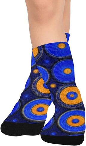 جوارب المشي لمسافات طويلة بطبعة دوائر كونية زرقاء - جوارب شتوية حرارية سميكة دافئة للأولاد والبنات للمدرسة، والارتداء اليومي والأنشطة الخارجية in Kuwait