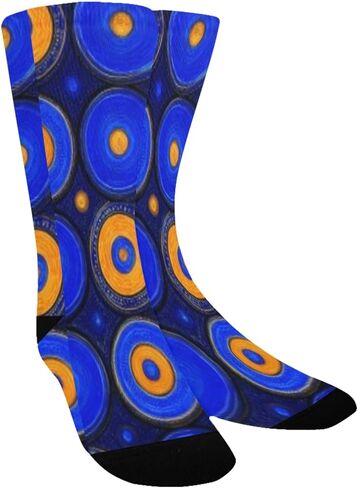 جوارب المشي لمسافات طويلة بطبعة دوائر كونية زرقاء - جوارب شتوية حرارية سميكة دافئة للأولاد والبنات للمدرسة، والارتداء اليومي والأنشطة الخارجية in Kuwait