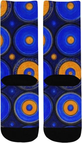 جوارب المشي لمسافات طويلة بطبعة دوائر كونية زرقاء - جوارب شتوية حرارية سميكة دافئة للأولاد والبنات للمدرسة، والارتداء اليومي والأنشطة الخارجية in Kuwait