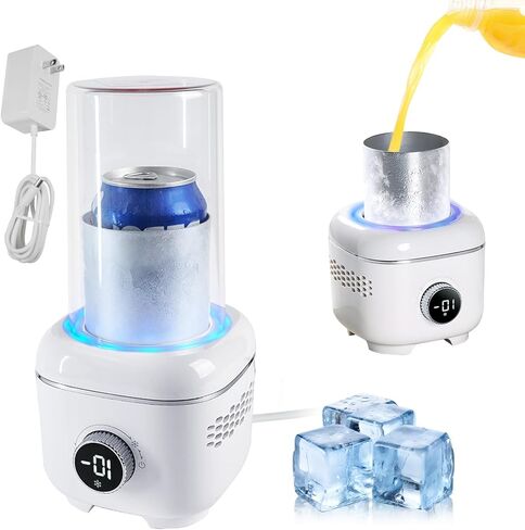 Cooling Cup with Mood Light,Electric Beverage Cooler with Aluminum Mug,2 in 1 Cup Cooler Warmer for Desktop for 30.2℉-158℉,Portable Quick Drink Chiller for Cola Beer Coffee Juice in Kuwait