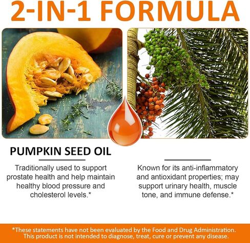 Pumpkin Seed Oil with Saw Palmetto, 2 in 1 Pumpkin Seed Oil Capsules for Hair Growth, 1000mg per Serving, 300 Softgels,– Cold Pressed, Prostate, Urinary & Bladder Health, Pure & Natural in Kuwait