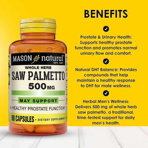 MASON NATURAL Saw Palmetto 500 mg, Supports Prostate Health & Urinary Function, 90 Capsules in Saudi Arabia