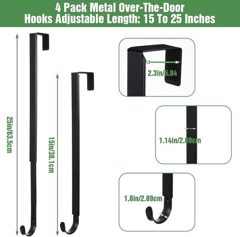 4 عبوات من خطافات المنشفة والمعاطف فوق الباب منظم للحمام، شماعة خطاف باب قابلة للتعديل من 15 إلى 25 بوصة، شماعة إكليل أمامية شديدة التحمل بدون خطافات حفر للاستخدامات المتعددة، مناسبة لغرف المراحيض in Kuwait
