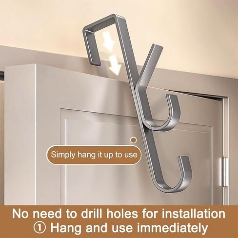 Over The Door Hooks with 3 Hangers, Space-Saving Vertical Door Organizer for Closet & Bathroom, Heavy Duty Metal Hanger for Towels, Clothes, Hats, Jackets (1 Pack, Gray) in Saudi Arabia