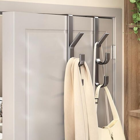 Over The Door Hooks with 3 Hangers, Space-Saving Vertical Door Organizer for Closet & Bathroom, Heavy Duty Metal Hanger for Towels, Clothes, Hats, Jackets (1 Pack, Gray) in Saudi Arabia