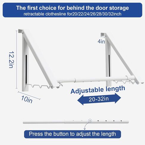 شماعة ملابس على الباب مباشرة من المنزل، خطاف باب مقاس 1.69 بوصة لرف تجفيف فوق الباب، خطاف شماعات خارجي قابل للطي وقابل للسحب للحمام وغرفة الغسيل والشقق وغرفة النوم in Kuwait