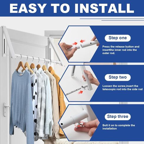 شماعة ملابس على الباب مباشرة من المنزل، خطاف باب مقاس 1.69 بوصة لرف تجفيف فوق الباب، خطاف شماعات خارجي قابل للطي وقابل للسحب للحمام وغرفة الغسيل والشقق وغرفة النوم in Kuwait