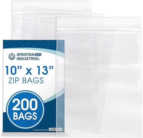 Spartan Industrial - 13" X 15" (200 Count) 2 Gallon Clear Reclosable Zip Plastic Poly Bags with Resealable Lock Seal Zipper - 2 Mil in Saudi Arabia