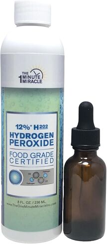 12% Hydrogen Peroxide Food Grade - Diluted from 35% H2o2 with Distilled Water to 12% - 12 oz Bottle 2 Droppers - Recommended by: The One Minute Cure Book in Kuwait