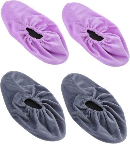UPKOCH 2pairs Bowling Shoe Covers Elastic Band Slip Fuzzy Protectors for Indoor Use Adult Silver Grey Grape Purple and Washable Bowling Supplies in Saudi Arabia