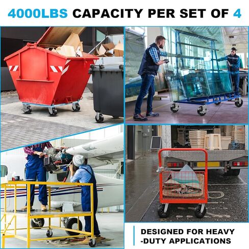 عجلات SY America مقاس 6 بوصة × 2 بوصة، عجلات صناعية، عجلات مطاطية على عجلات من الحديد الزهر لحاويات القمامة وصناديق القمامة، 4 دوارة، مجموعة سعة 4000 رطل مكونة من 4 قطع in Kuwait