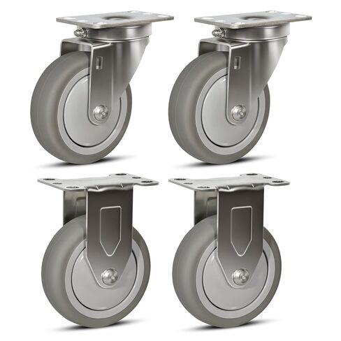 عجلات من الفولاذ المقاوم للصدأ مقاس 4 بوصات، عجلات صناعية شديدة التحمل - عجلات مطاطية لدنة بالحرارة للمختبرات، خدمة الطعام - 2 دوارة 2 صلبة، سعة تحميل 1200 رطل in Kuwait