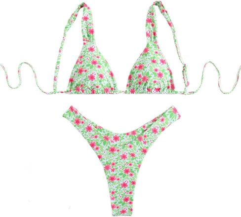 Women's Triangle Bikini Set, California Pink Textured Beach Wear, High Cut Bottom with Scrunchie Micro Bathing Suit PQ25016 in Saudi Arabia