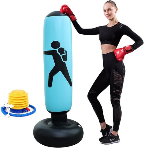 Punching Bag for Adult Kids,Inflatable Freestanding Heavy Duty Boxing Bag with 4 inch Inflatable Foot Pump,Women Men Training Equipment Exercise Boxing Standing Punching Bag. in Kuwait