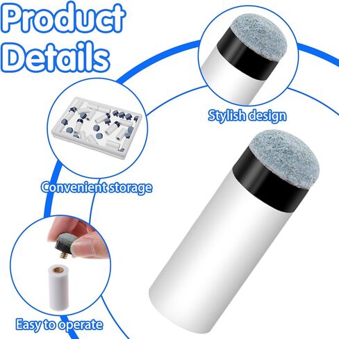18 Pcs Pool Stick Tips, Billiard Cue Tips Replacement Kit Pool Cue Tip with White Ferrules No Glue Billiard Cues Stick Accessories for Snooker Pools Cues(12mm,13mm) in Saudi Arabia